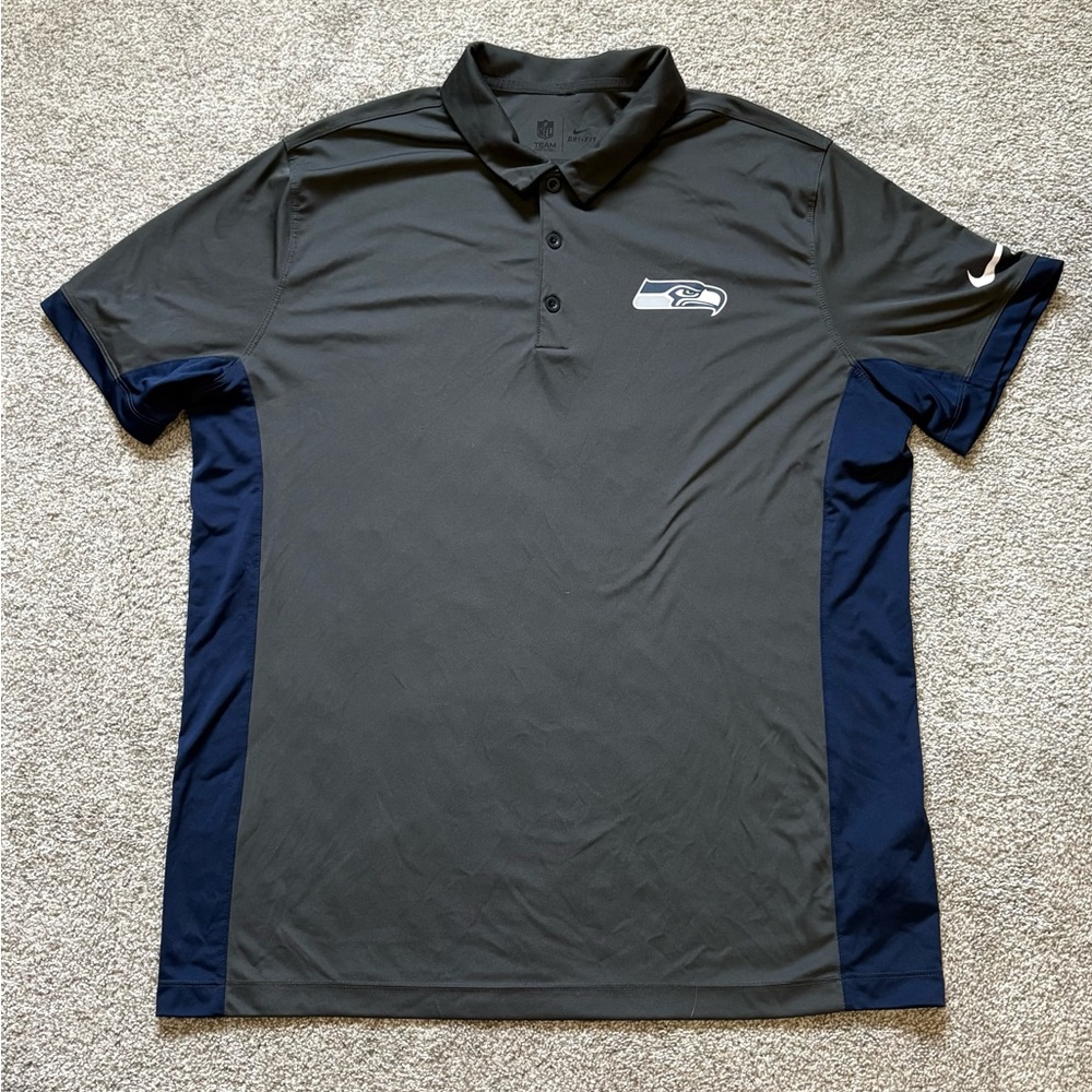 NFL Nike Dri-Fit Men's Seattle Seahawks Dark Gray and Navy XL Polo Shirt
